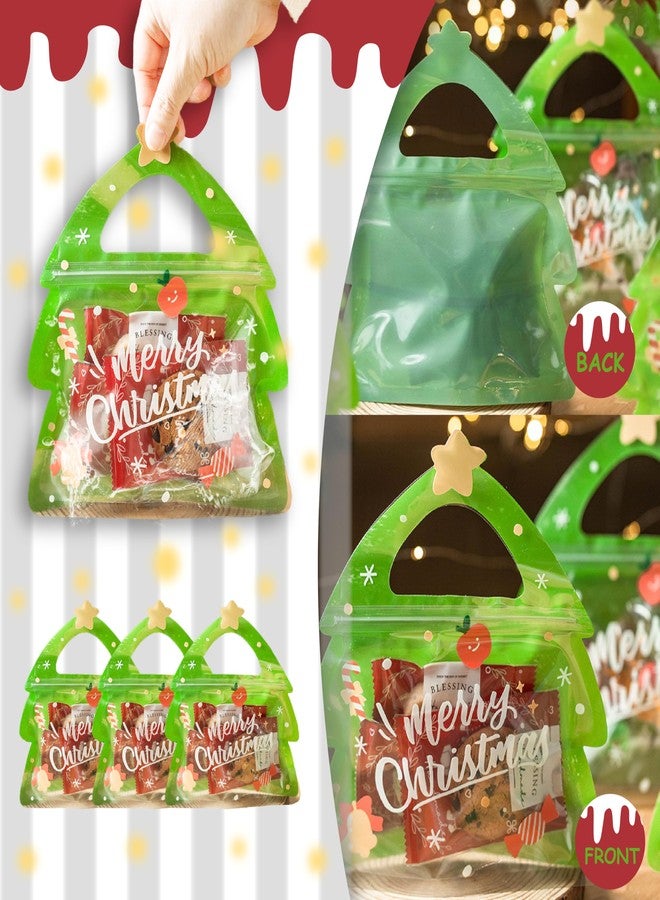 AOKELEON 20 Pcs Christmas Tree Treat Bags with Handle, Resealable & Stand-up Bottom for Holiday Party Candy - Image 5